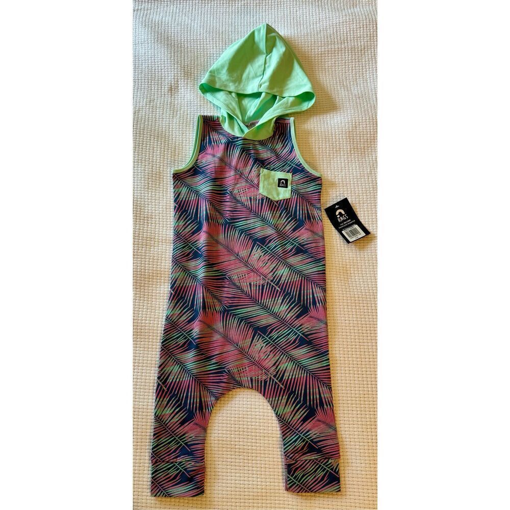 NWT RAGS to Raches Feathered Print Toddler Hooded Sleeveless Romper Size 3/4
